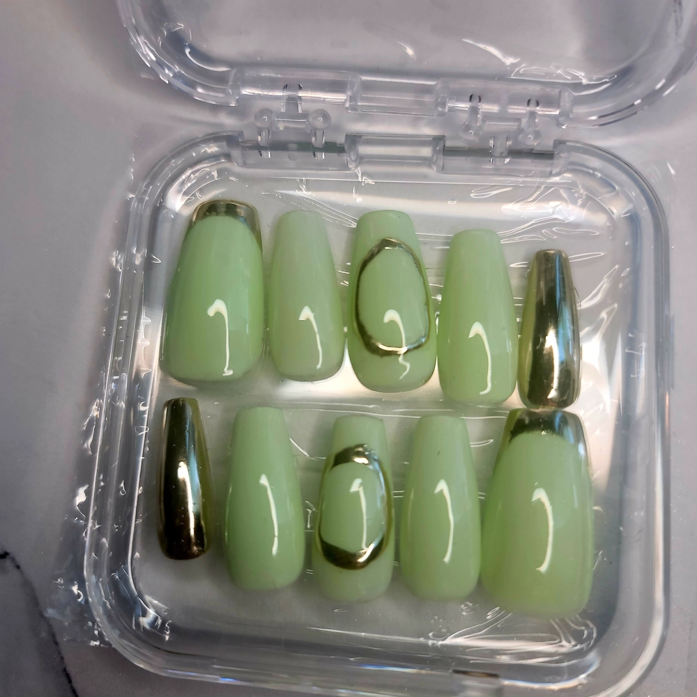 Mint Green and Gold Press-On Nails